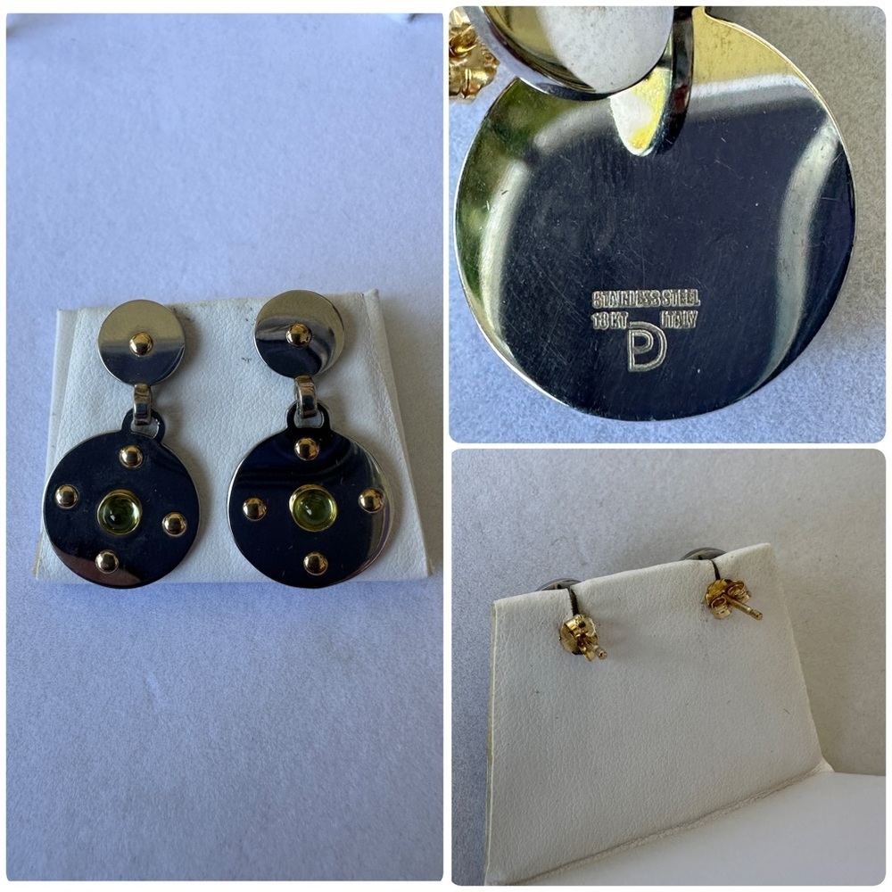 Designer PDL Stainless Steel 18k Gold Peridot Stone Earrings Made in Italy Boho